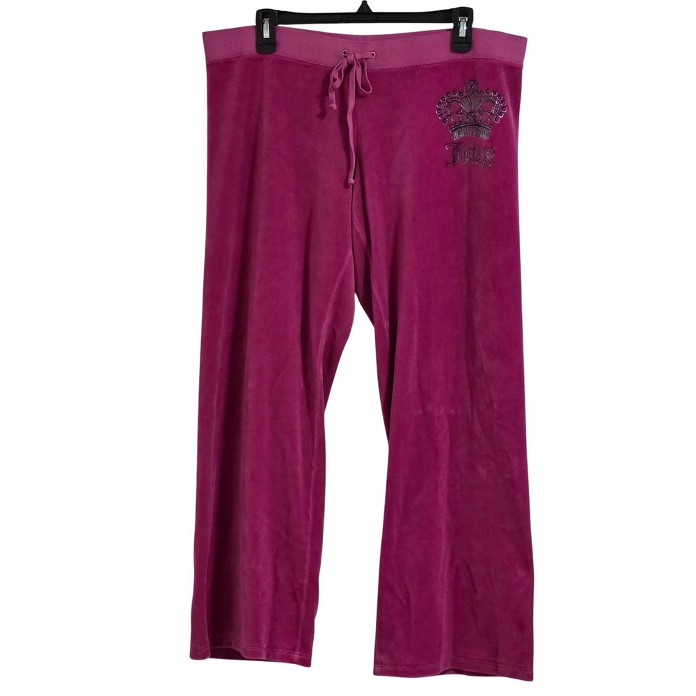 Juicy Couture Velour Velvet Track Pants Womens Large Pink Crown Logo Y2K VTG USA